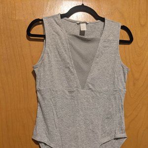 H&M Grey Sleeveless Bodysuit, Mesh Panel Top Bodysuit - Medium